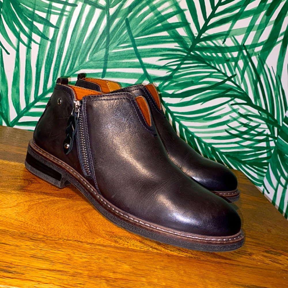 Pikolinos ALDAYA Black Leather Flat Ankle Zip Boots 38/7.5-8